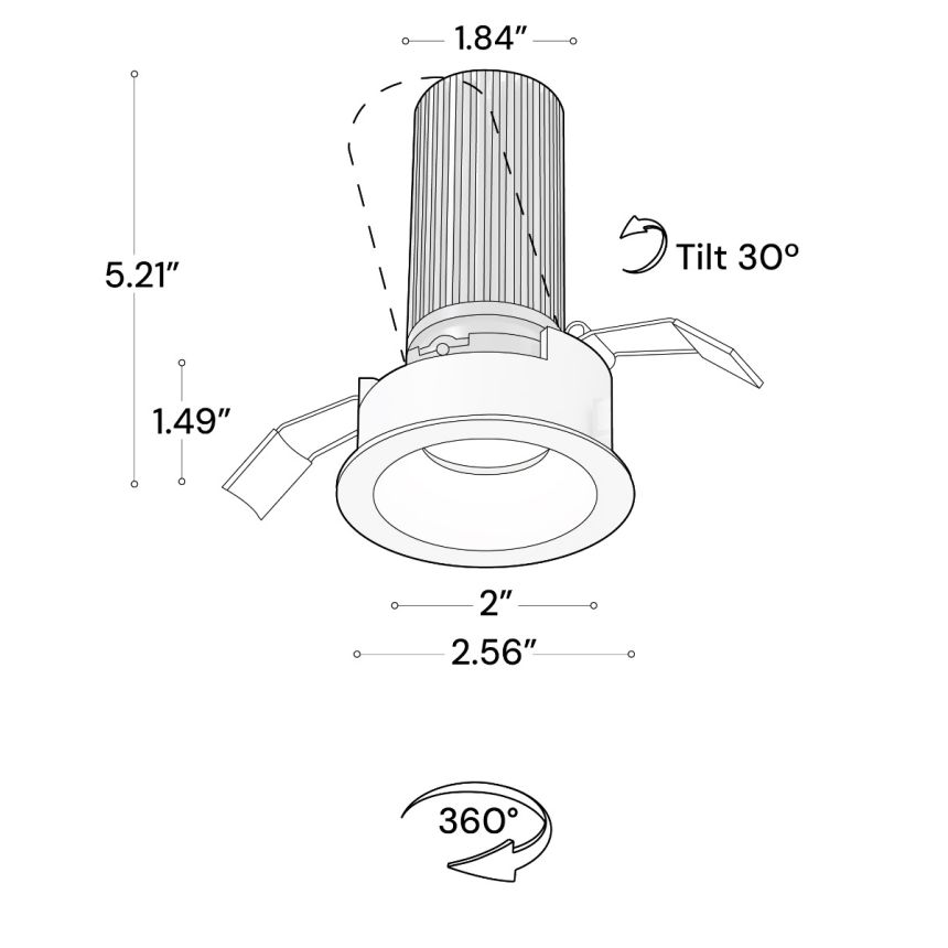 Alcon 14119-2ND-TFBK Recessed Adjustable Downlight shown with a round black trim and Black reflector finish