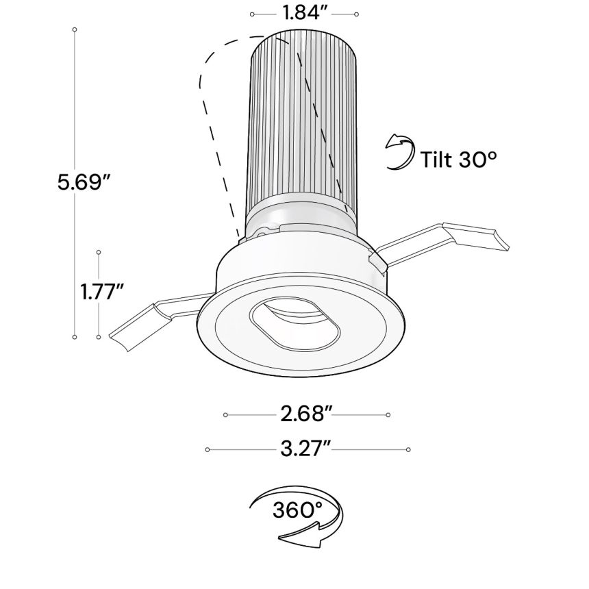 Alcon 14119-3ND-TFBK-OBB Recessed Adjustable Downlight Pinhole Oval shown with a round black trim and Black reflector finish