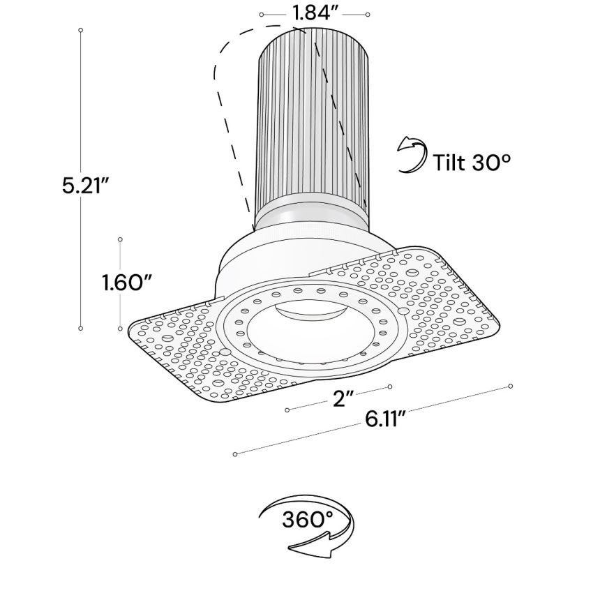 Alcon 14119-2ND-TL Recessed Adjustable Downlight Round Trimless shown in a White finish