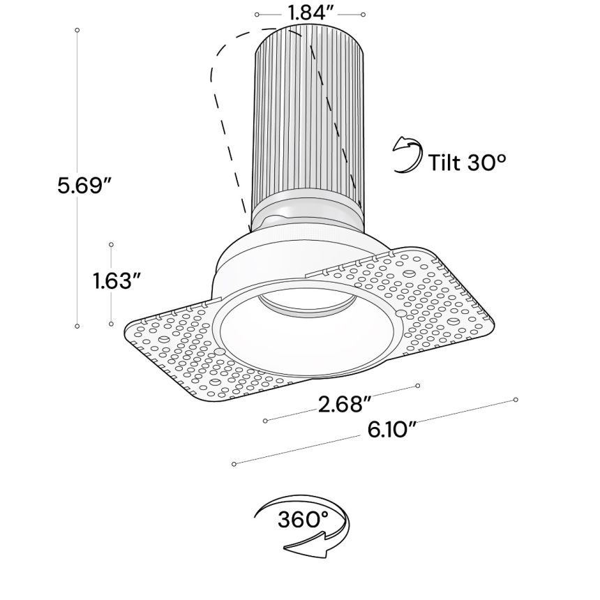 Alcon 14119-3ND-TL Recessed Adjustable Downlight Round Trimless shown in a White finish