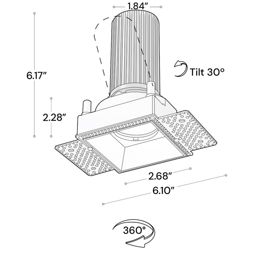 Alcon 14119-SQN3-TL Recessed Adjustable Downlight Square Trimless Shown in a White finish