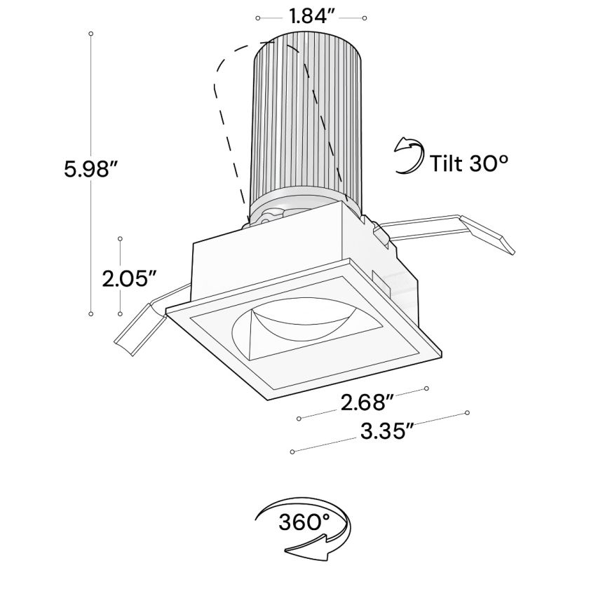 Alcon 14119-SQN3-TFBK-WSB Recessed Adjustable Downlight Square Wall Wash shown with a Square Black Trim and Black reflector finish
