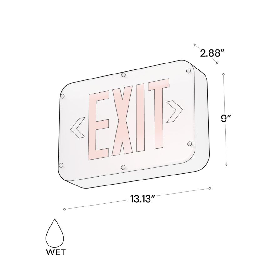 Alcon 16124 NSF Rated NEMA 4X LED Exit Sign shown in a White and red finish