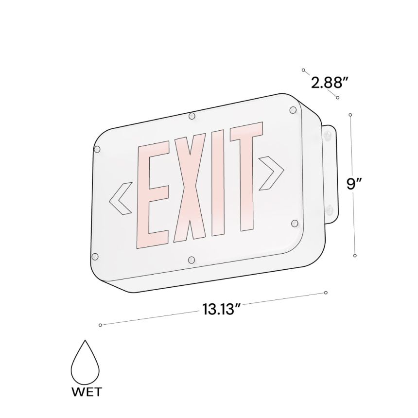 Alcon 16124 NSF Rated NEMA 4X LED Exit Sign shown in a White and red finish