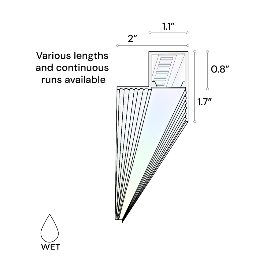 Alcon 12100-10-PR-RGBW 1-inch perimeter wall wash RGBW trimless linear recessed LED light shown in a silver finish.