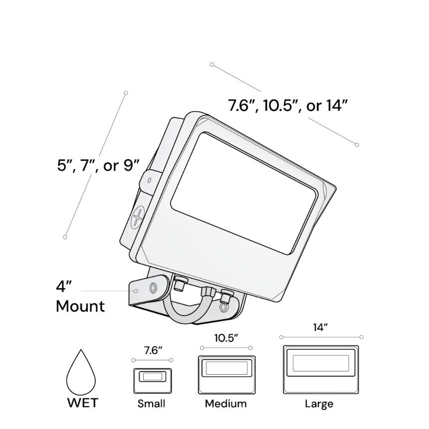 Alcon 11414-YK CCT Selectable Trunnion Mount LED Flood Light shown in a white finish.