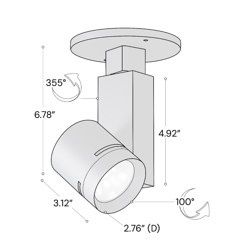 Alcon 13307-MR Black Architectural 2.8-Inch LED Monopoint Head – 6.78" Total Height x 4.39" Total Width x 3.12" Cylinder Length x 2.76" Cylinder Diameter