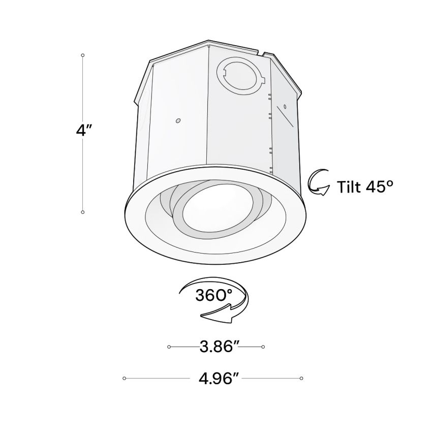 Alcon 14105-4-ADJ Round Adjustable LED Recessed Concrete Ceiling Light with Beveled Trim shown in a Black finish