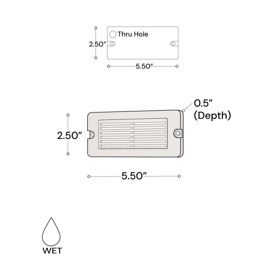 Alcon 9089 LED Step Light line drawing showed in cast brass