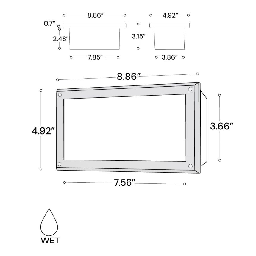 Alcon 9603 large rectangular LED step light showed in black finish