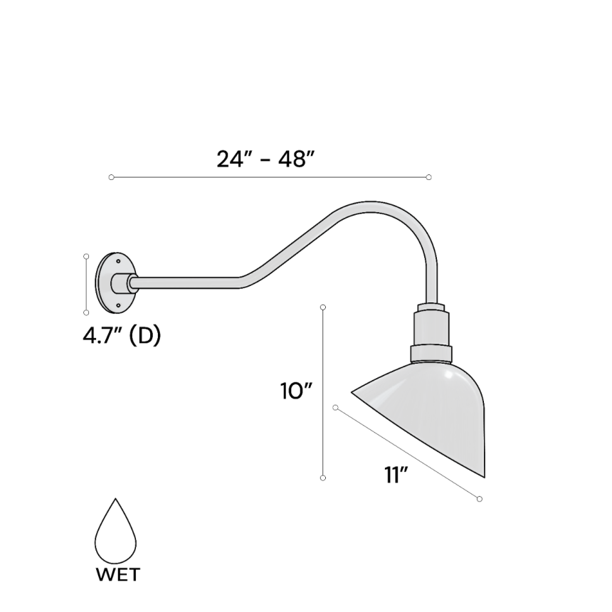 Outdoor Gooseneck LED Sign and Barn Light 15242 shown in options of White, Black, Red, Green, Yellow, Copper, Chrome, Bronze, Galvanized, Satin Copper, or Satin Nickel finishes.
