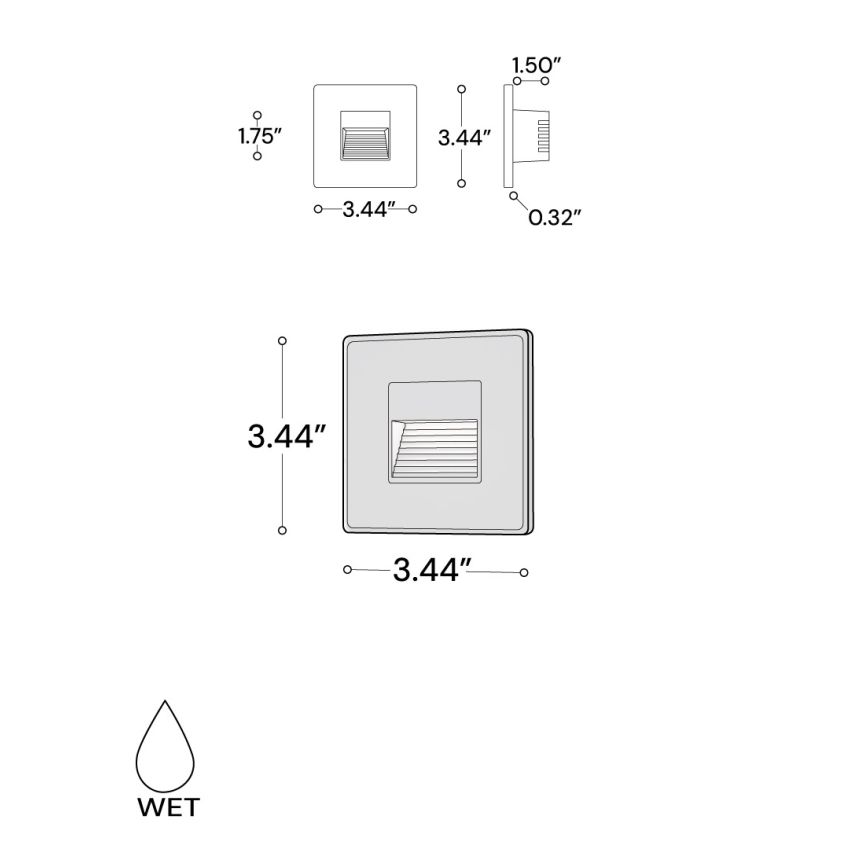 Alcon 9054 LED Louvered Square Step Light shown in a Black finish