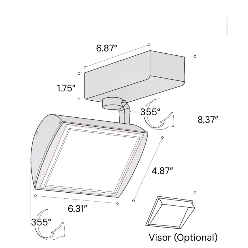 Alcon 13129 Black 6-Inch Adjustable LED Wall Washer Track Flood Light – 6.31" Length x 4.875" Width x 8.37" Height
