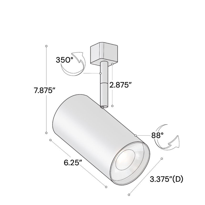 Alcon 14130-L 3.3125-Inch Cylinder LED Track Light Head shown in a Black finish.