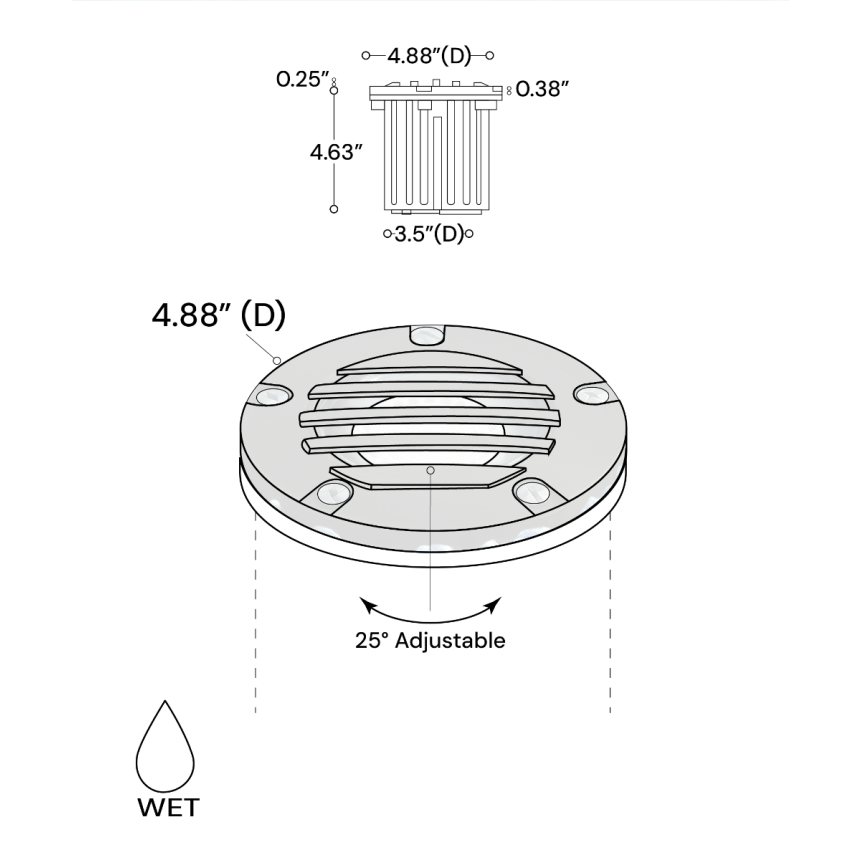Alcon 9028 Low-Voltage 5-Inch Adjustable In-Ground LED Well Light shown in a gun metal finish.
