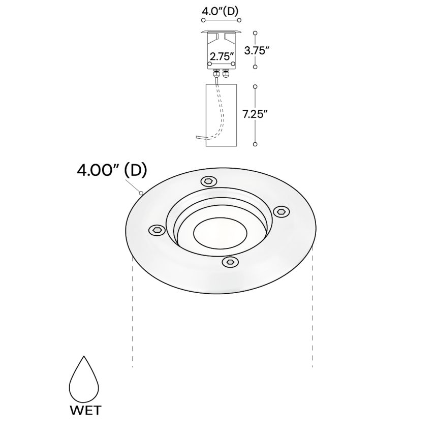 Alcon 9039 Low-Voltage 4-Inch In-Ground LED Well Light shown in a stainless steel finish.