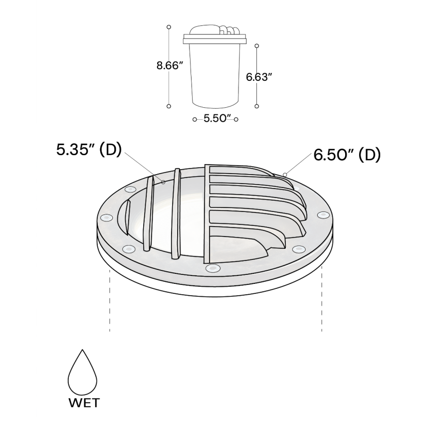 Alcon 9043 LED Well Light shown in a bronze finish with turtle friendly light