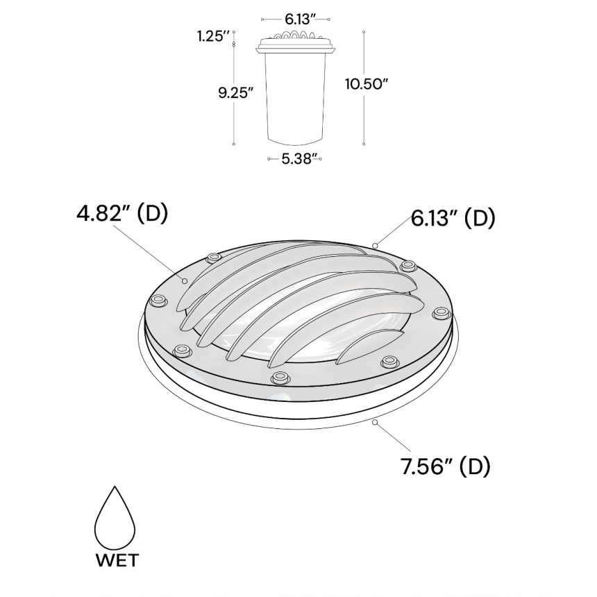 Alcon 9045 LED Well Light shown in a black finish with blue light
