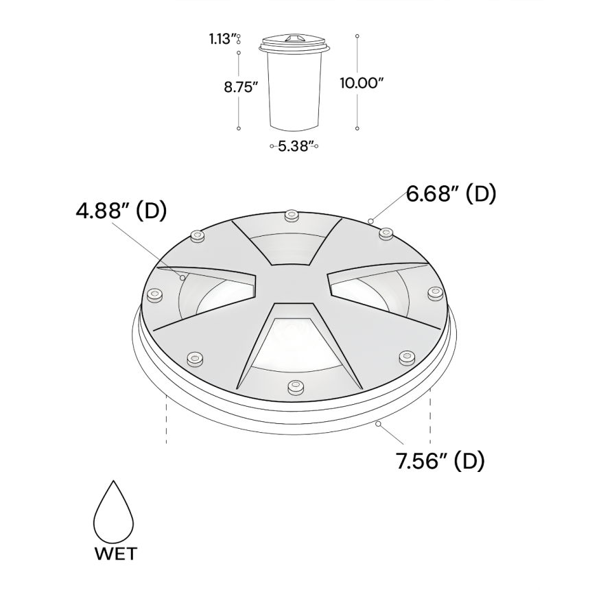 Alcon 9045 LED Well Light shown in a black finish with a blue light