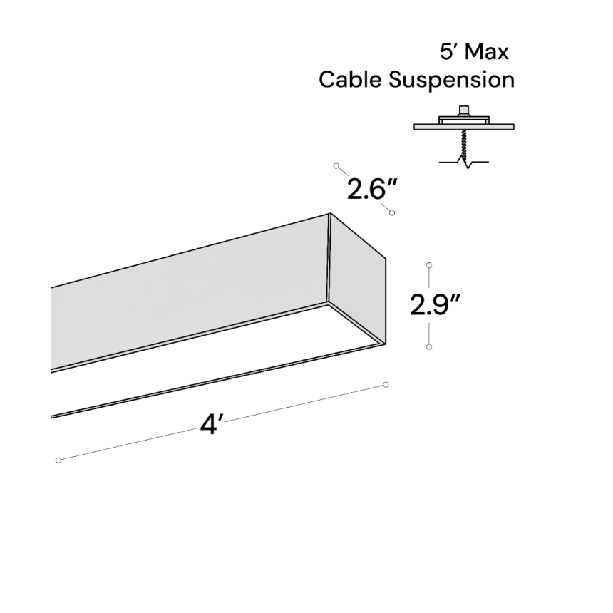 Alcon 12100-26 Linear Suspended Pendant Light shown in a black finish with a flush lens.