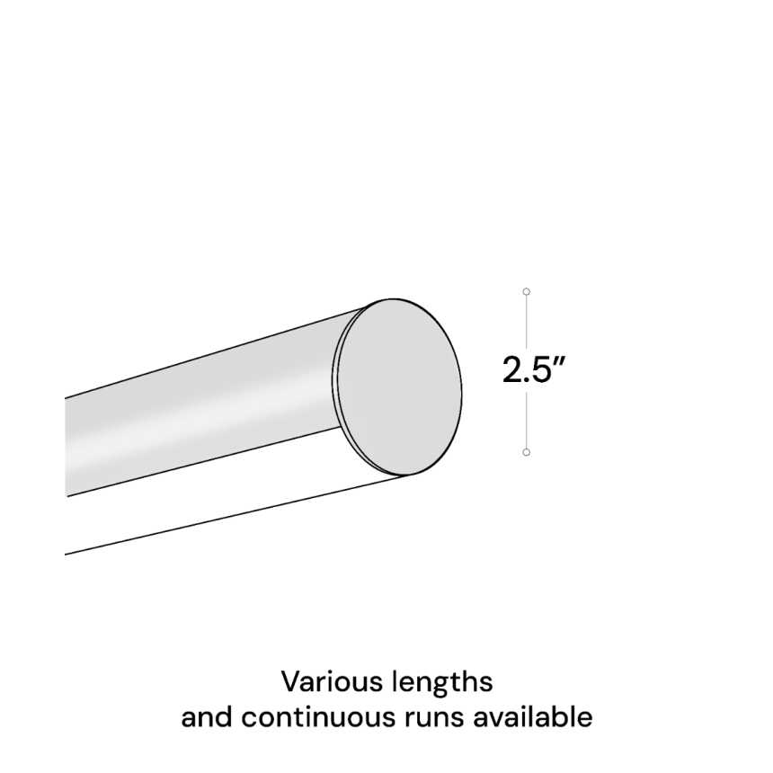 12100-R25 a 2.5" inch diameter linear tube surface light shown in satin black finish with flush half-moon curved lens.