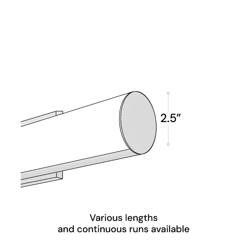 12100-R25 a 2.5" inch diameter linear tube wall light shown in satin black finish with flush half-moon curved lens.