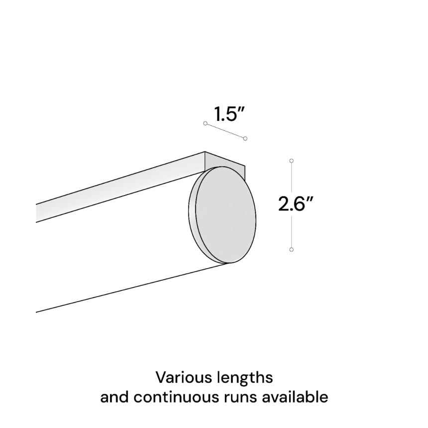12185 a 2.6" inch diameter linear tube pendant light shown in satin black finish with flush full curved bottom facing lens.