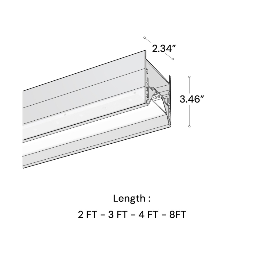Alcon 12100-21-W-R, wall linear ceiling light shown in black finish with regressed lens