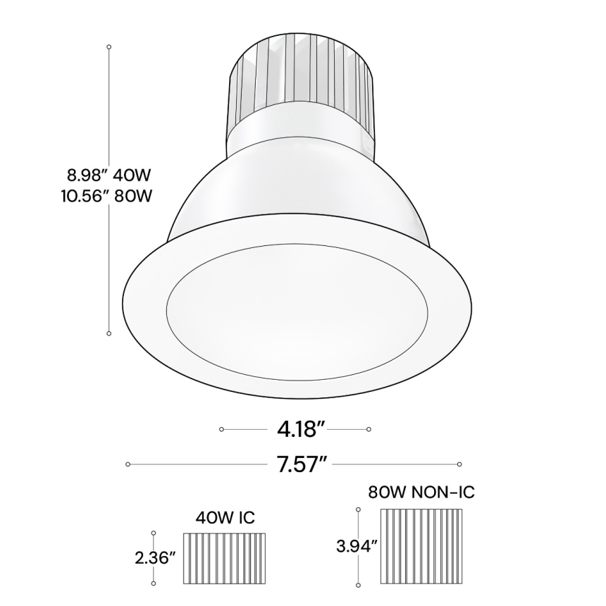 8-Inch Deep Regressed Commercial LED Recessed Downlight