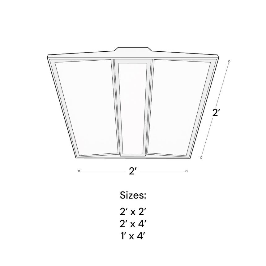 Alcon 14125 Recessed Volumetric Flat-Panel LED Troffer Light shown in a Silver finish, available in 2’x2’, 2'x4' and 1’x4’ sizes