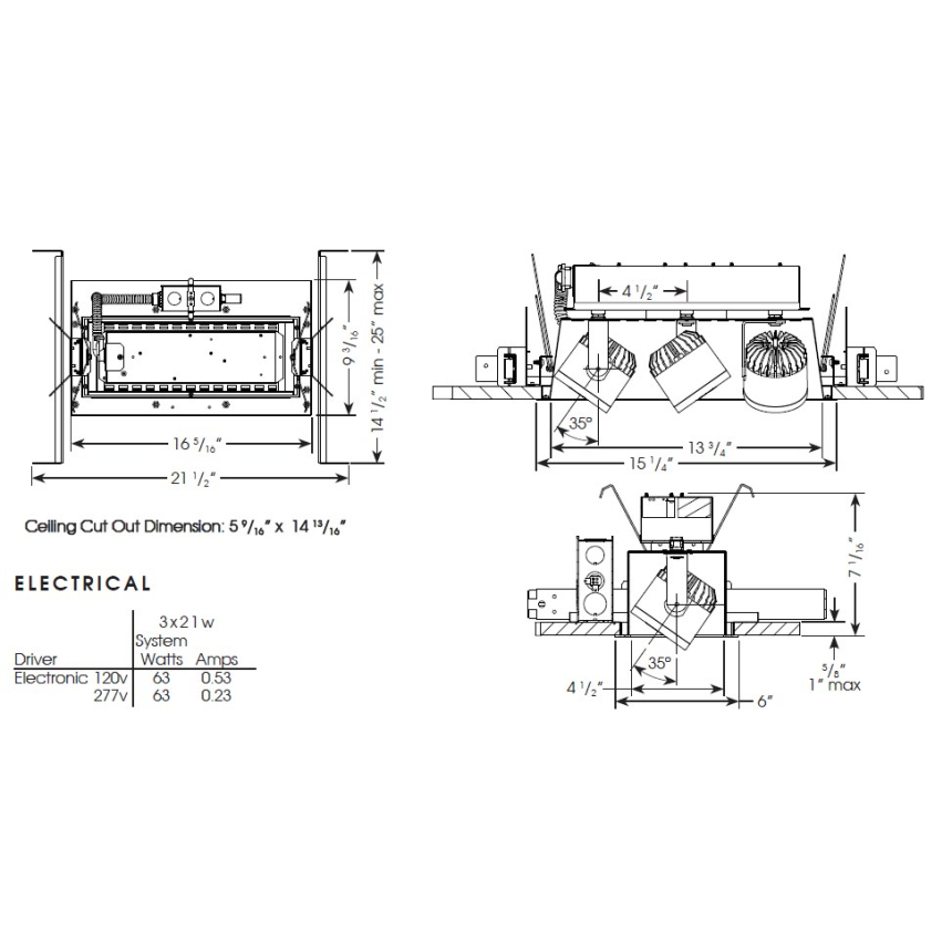 Cylindrix® III Mini C3MR-3 Triple LED Recessed Lighting Multiple - 3 Light + Housing + Trim