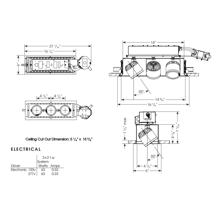 Cylindrix® III Mini C3MREM-3 3LT Triple LED Recessed Lighting Multiple - 3 Light + Housing + Trim
