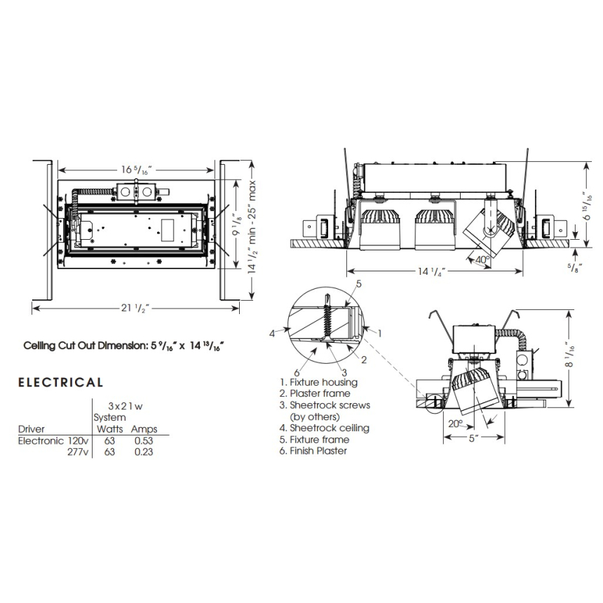 Cylindrix® III Mini C3MRTLX-3 3LT Triple LED Recessed Lighting Multiple - 3 Light + Housing + Trim