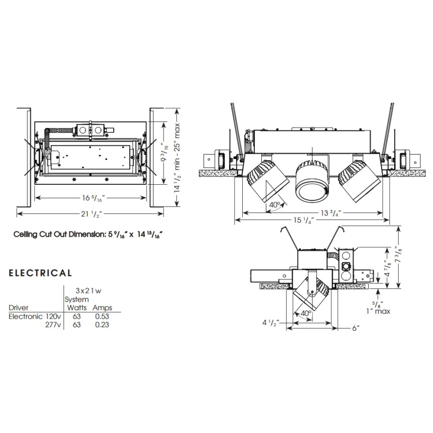 Cylindrix® III Mini C3MSR-3 3LT Triple LED Recessed Lighting Multiple - 3 Light + Housing + Trim