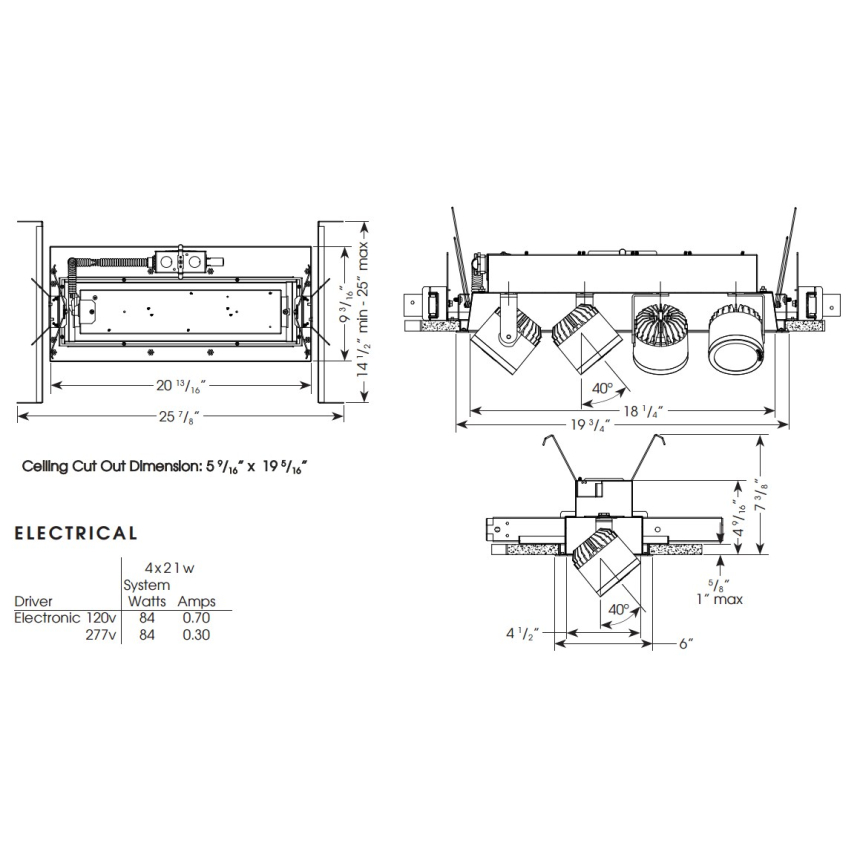 Cylindrix® III Mini C3MSR-4 Quad LED Recessed Lighting Multiple - 4 Light + Housing + Trim