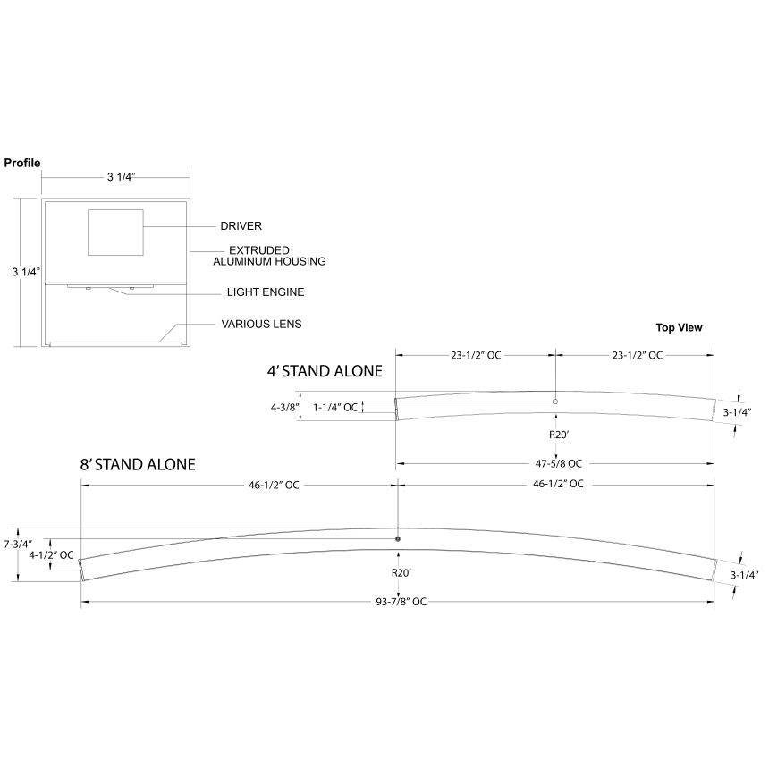 Birchwood Lighting CHA-DR/IN Charlotte Sweeping Curve LED Light Fixture - Direct / Indirect