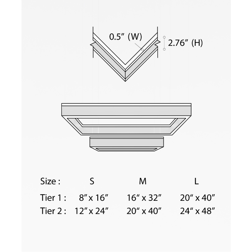 Alcon 12274-2-P, two-layered tiered suspended commercial rectangular pendant light shown in black finish and with a flush trim-less lens.