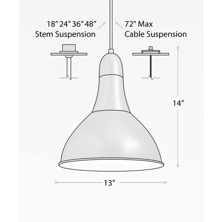 Alcon 15205-P, suspended commercial pendant light shown in black finish and with a flush trim-less lens.