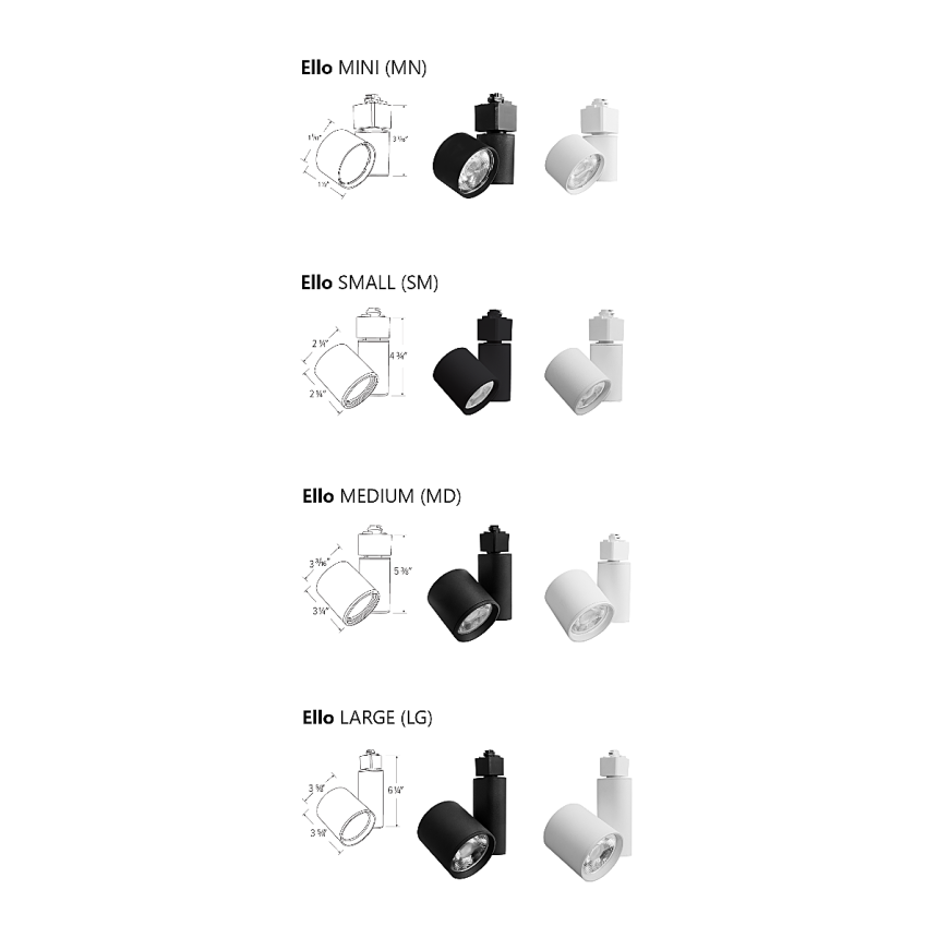 Multi-Size Adjustable LED Track Light Head