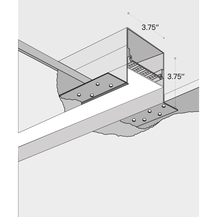 Product rendering of 1the 2100-33-R-R LED linear recessed light shown with no trim and a regressed lens