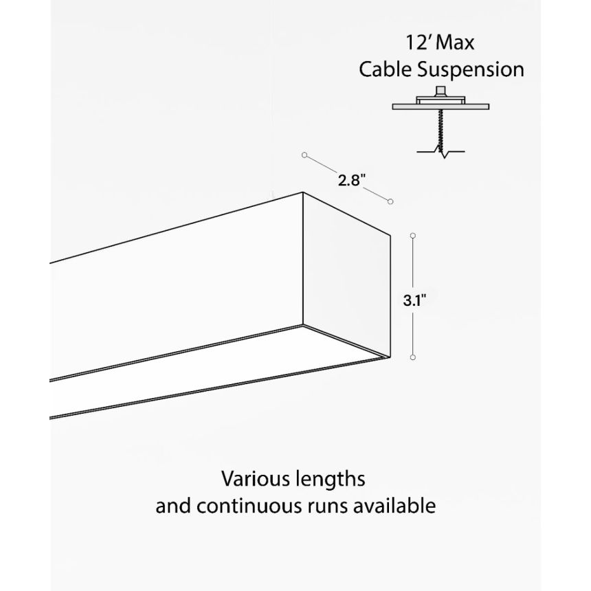 12100-23-P color temperature switch LED suspension light shown with white finish and 3-inch flush lens