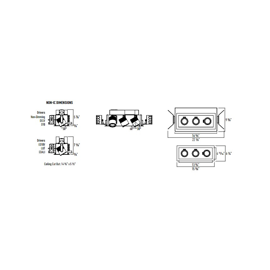 Intense Lighting MXRTR3 MX Triple LED Recessed Lighting Multiple - 3 Light + Housing + Trim