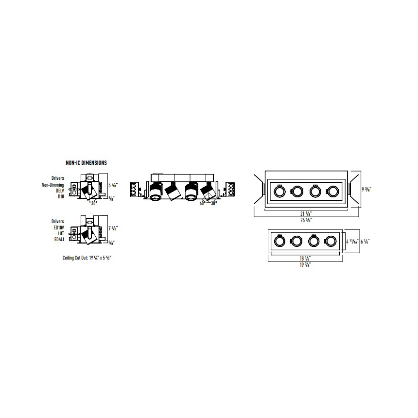 Intense Lighting MXRTR4 Quad LED Recessed Lighting Multiple - 4 Light + Housing + Trim