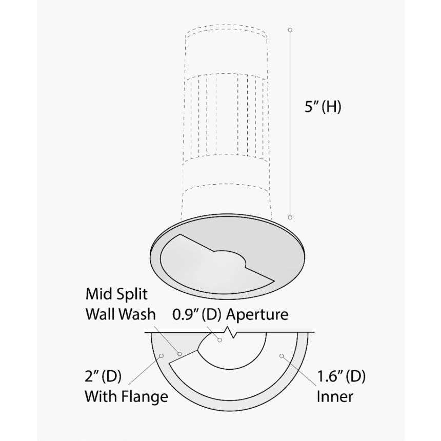Alcon 14122-R-WW Wall washing recessed round LED can light shown in black finish and with flanged edge.