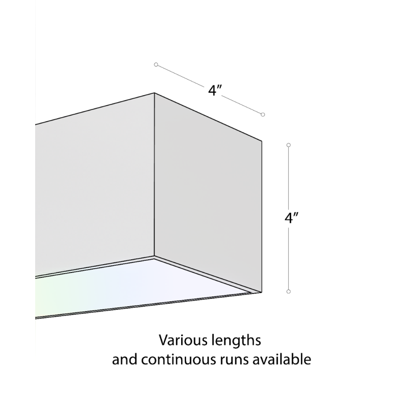 Alcon 12100-40-W-RGBW, surface mount linear wall light shown in silver finish and with a flush trim-less bottom and top lens.