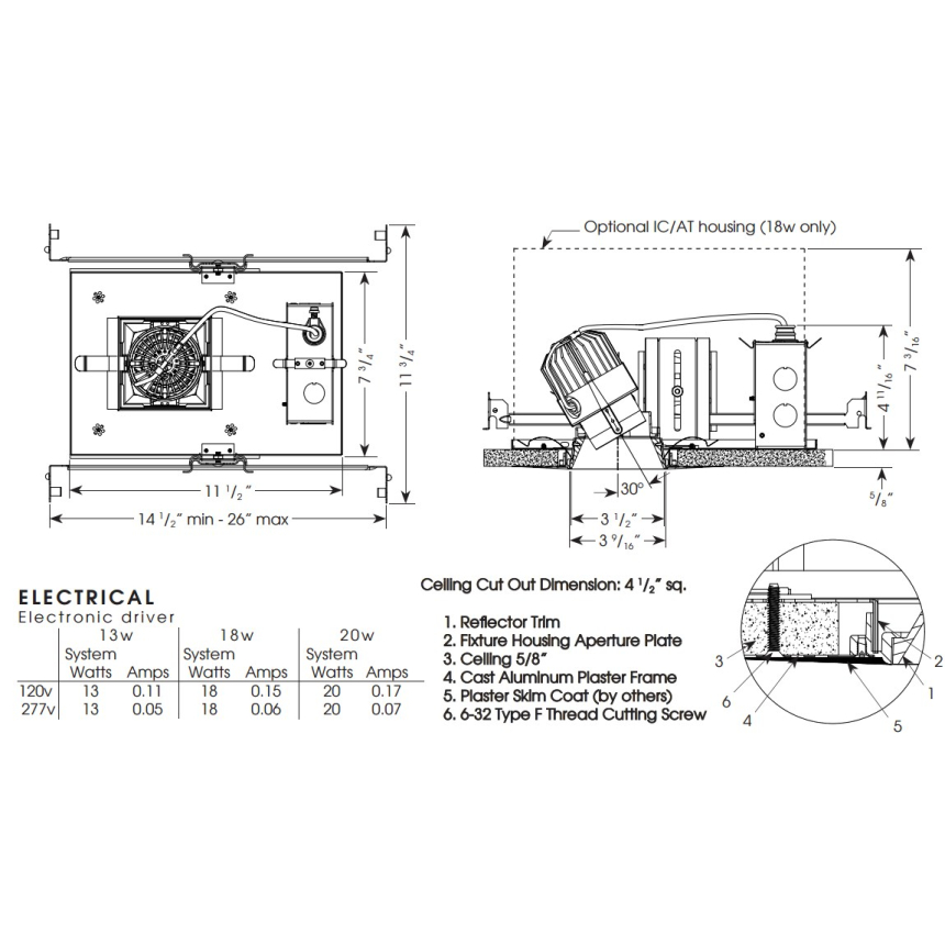 Hornet ® HDL-HP-SA-A14-TL HP Downlight 3.5” Square Adjustable Trimless LED