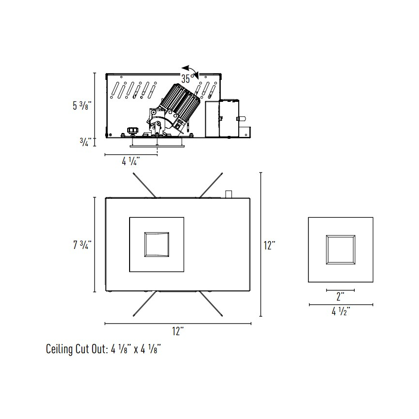 Intense Lighting MXT-STRA306 3.5" MX LED Pinhole Square Recessed Light + Trim + Housing