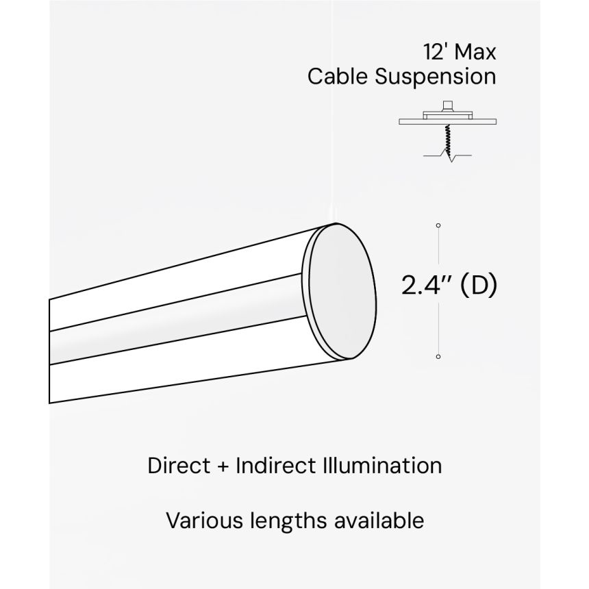 2.4-Inch Direct/Indirect Linear LED Tube Pendant Light