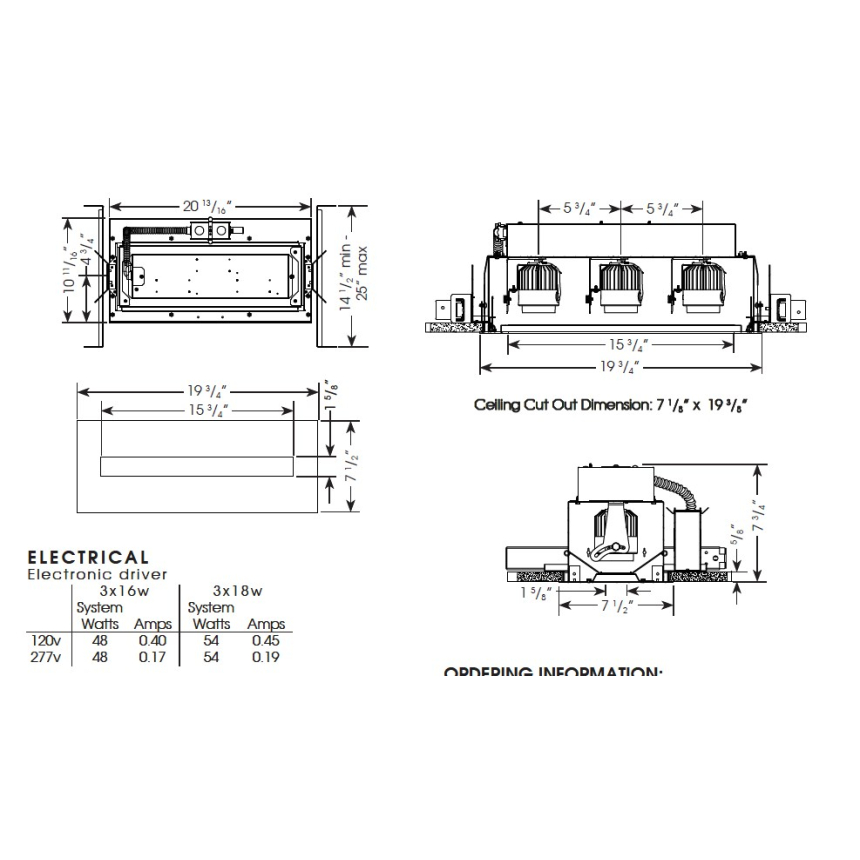 Velato VEL-HHP-3-SA 3LT LED Recessed Slot Adjustable with Trim Multiple 3 Light + Housing + Trim