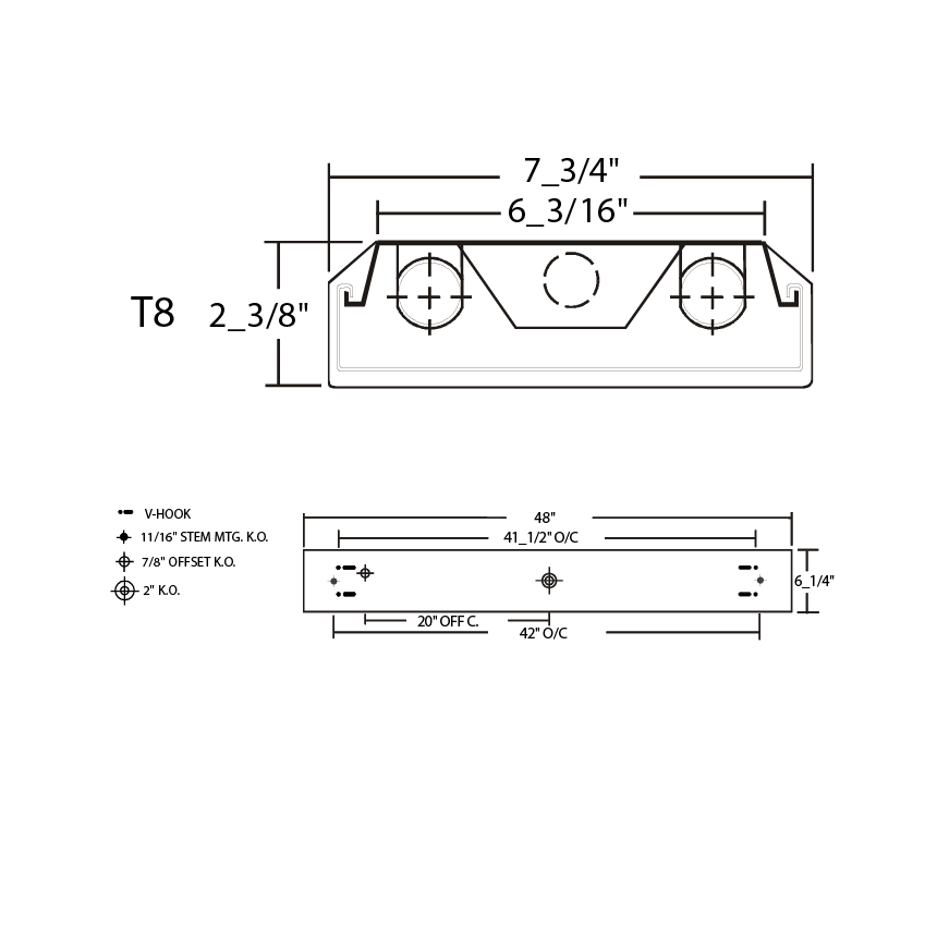 LA Lighting WAN107-2-4R-2E8I-UNV Series 3669 Lumens 4 Foot Medium Bi-Pin T8 Fluorescent Wraparound Surface or Suspended Luminaire